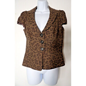 Rebecca Taylor Sz 10 Wool Top Blouse Animal Cheetah Print Peplum Office Career